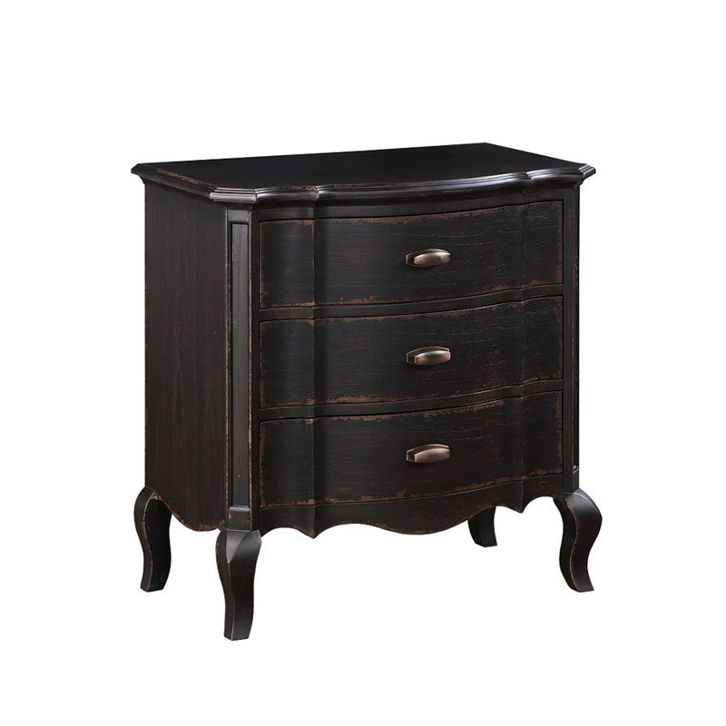 Table de chevet 3 tiroirs en bois noir antique