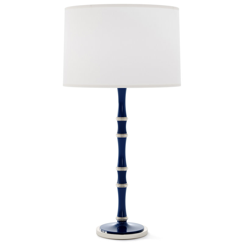 Lampe de table en métal Kane, Bleu minuit verni, Blanc Ascot, Nickel poli