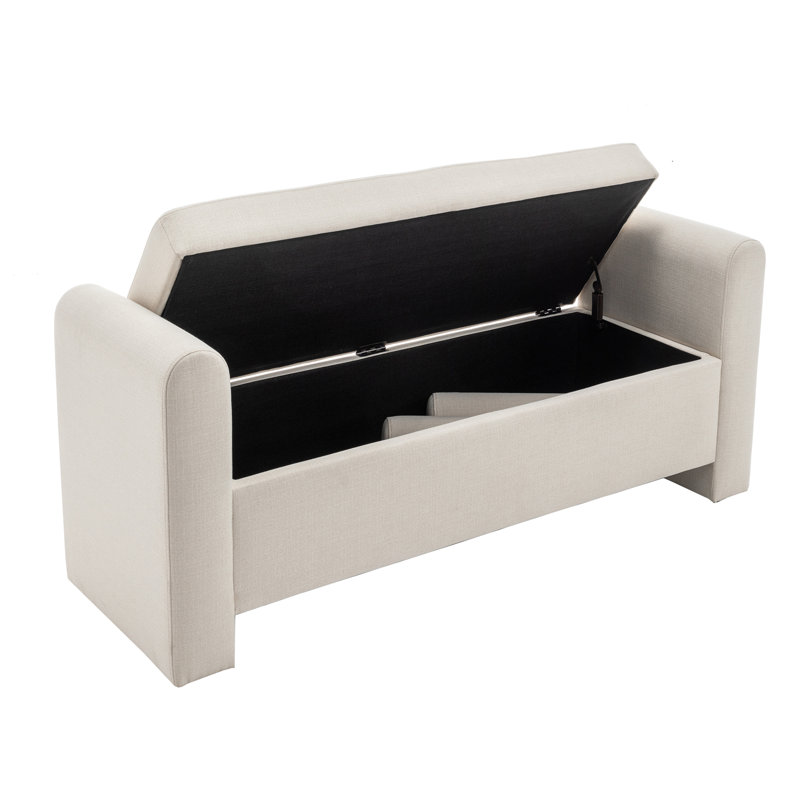 Banc de rangement rembourré en polyester Lataja, Crème, crème, H 24 po x l 57 po x P 19,7 po