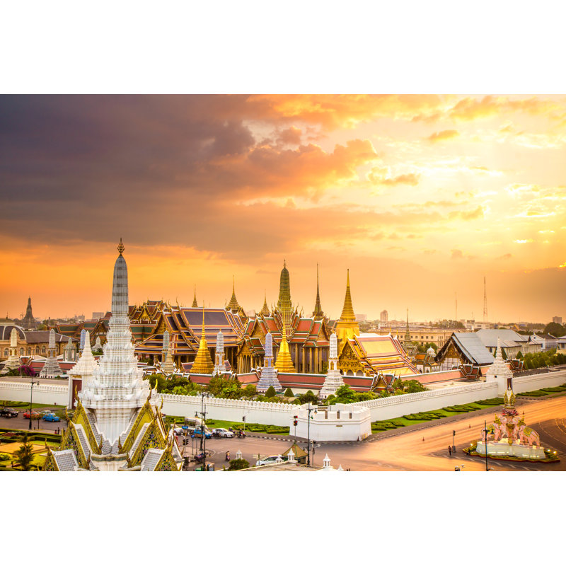 Emerald Buddha Temple at Twilight. 1 Piece Wrapped Canvas Wall Art, 20cm H x 30cm W x 3.8cm D