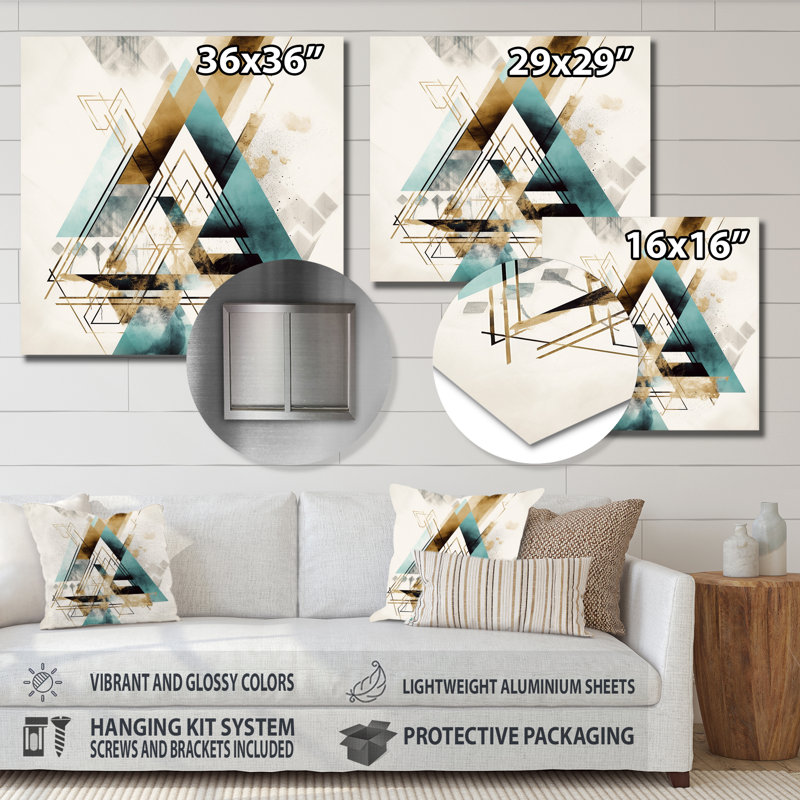 «Green Triangle Boho II», art mural géométrique abstrait en métal, H 36 po x l 36 po x P 1 po