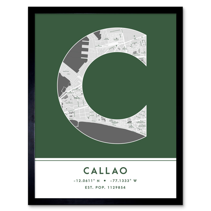 Callao City Map Callao Yellow by Wee Blue Coo - Single Picture Frame Typography, Green