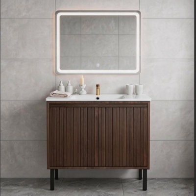 36 Inch Walnut Freestanding Bathroom Vanity Base Only