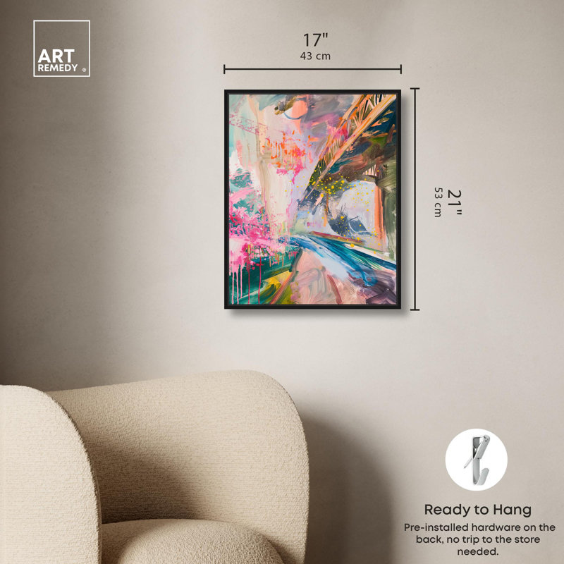 «Serenade of Light», toile abstraite surréalisme par Art Remedy, Cadre noir, H 21 po x l 17 po