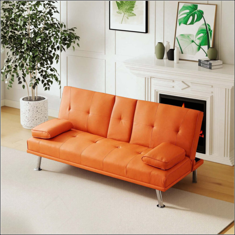 Leather Multifunctional Double Folding Sofa Bed with Coffee Table for Office Use