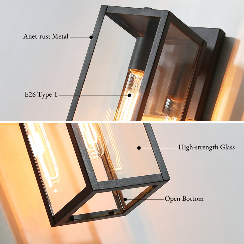 Lateefah Black 14" H Outdoor Wall Light Patio Lantern with Clear Glass