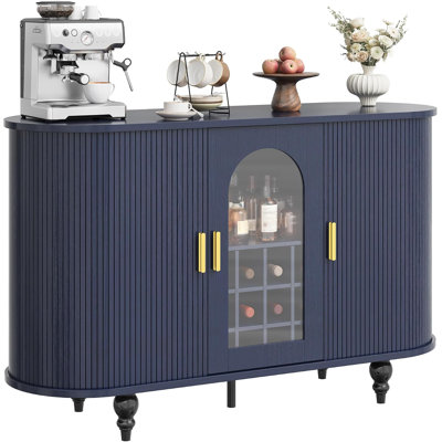 Bar Cabinet with Storage, Liquor Bar Cabinet with Sliding Door | Mid Century Modern Buffet Cabinet with Detachable Wine Rack & Glass Holder for Living Room, Kitchen, Entryway