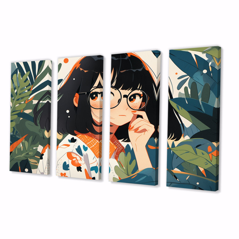 Personnage féminin féminin - Décoration murale portrait - 4 panneaux