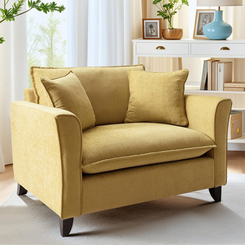 46.9" Oversized Soft Chenille Upholstered Deep Seat Accent Chair, Armchair with Plush Pillows, Yellow, Yellow