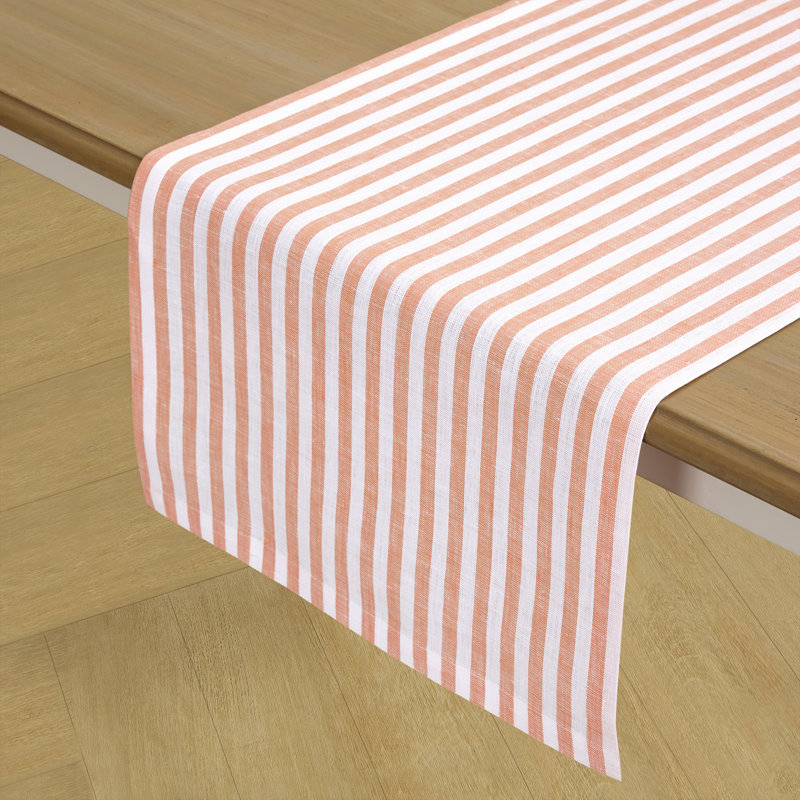 Amalfi Stripe - 100% Pure Linen Table Runner, 120" x 14", Sky Blue/White