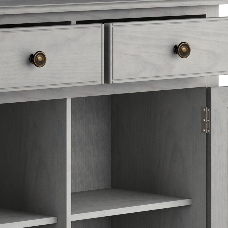 Connaught 40"W Solid Wood 2-Shelf Entryway Storage Cabinet with 2 Storage Drawers, Fog Gray