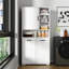 Armoire à linge blanche autoportante avec portes, panier inclinable et tablettes réglables - plusieurs espaces de rangement