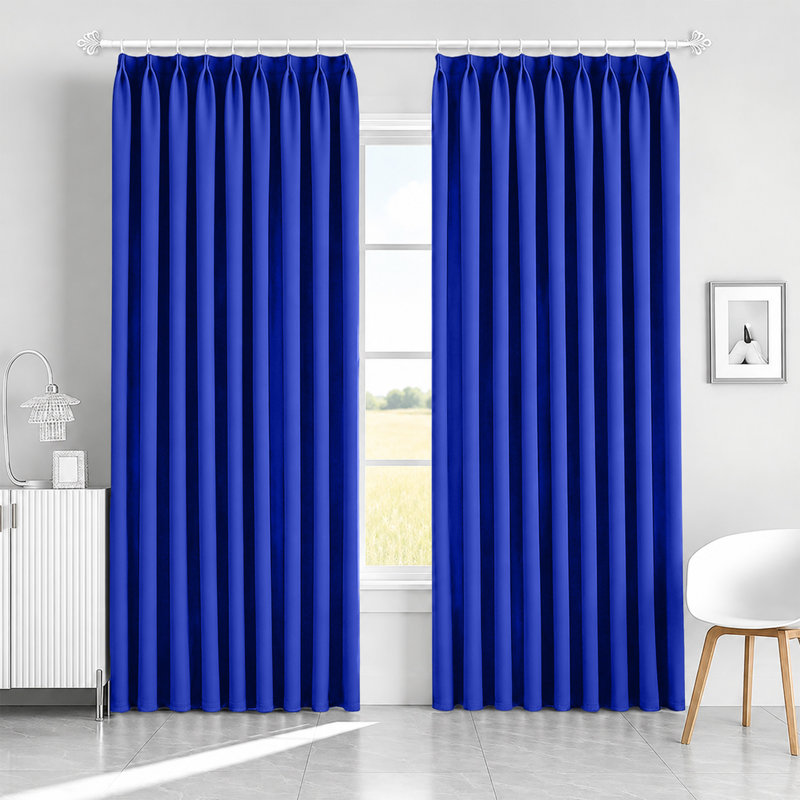 Blackout Pencil Pleat Curtains - Thermal Insulated, Light Blocking Window Drapes, Navy