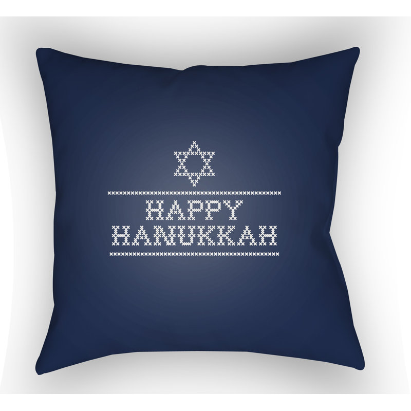 Happy Hannukah Indoor/Outdoor Throw Pillow, 20" H x 20" W x 4" D, Dark Blue
