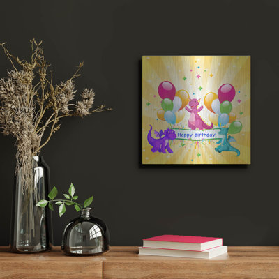  «Happy Birthday Dragons» par Jean Plout, art mural en métal, 12 po x 12 po