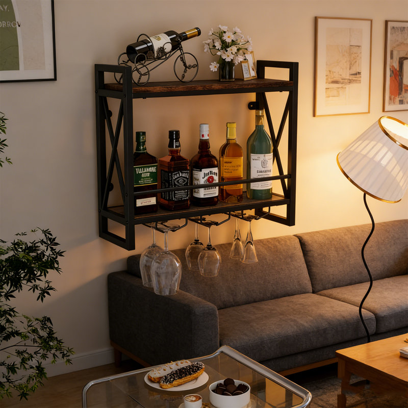 Wall Mounted Wine Bottle Rack Brown