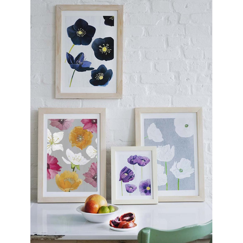 Reproduction d'art: Fleurs de cactus sur fond gris, H 22 po x l 17 po x P 0,1 po
