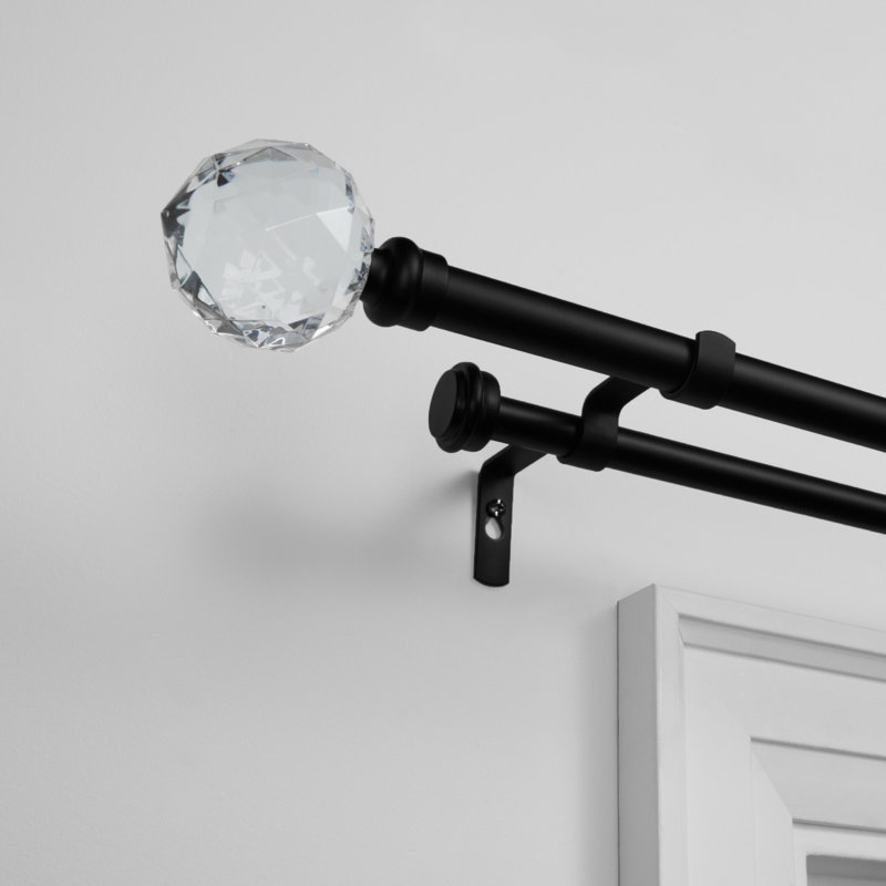 Tringle à rideaux double réglable 72 "à 120" Harmoni, H 2,4 po x l 120 po x P 2,4 po, Noir mat