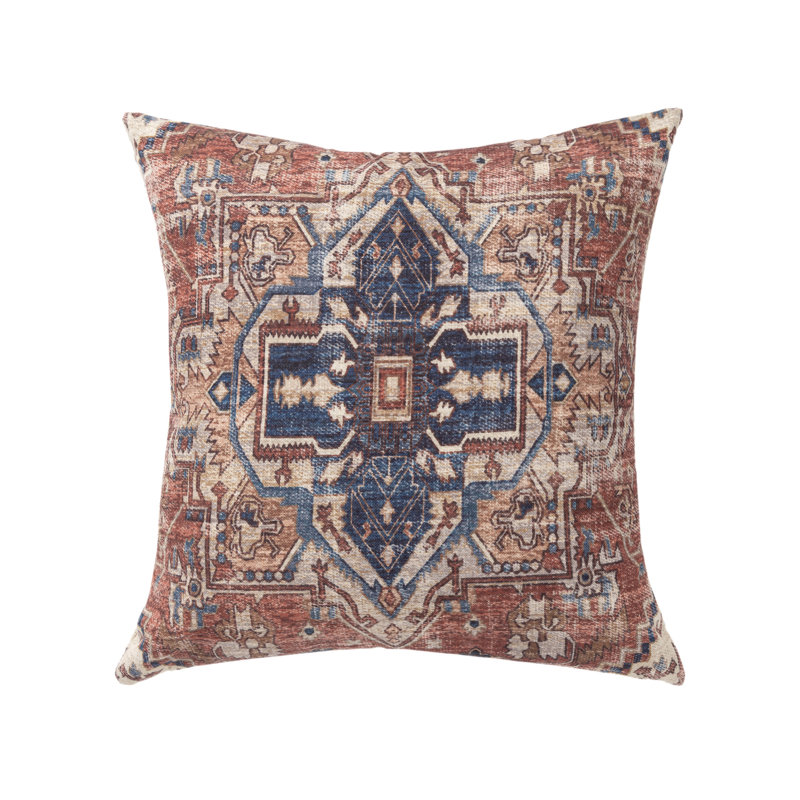 Housse de coussin en polyester Rust Bohemian Medallion, polyester, Brun / bleu marine