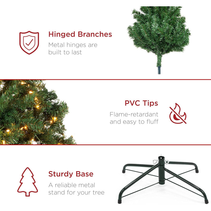7.5ft Green Spruce Pre-Lit Artificial Christmas Tree with Metal Hinges