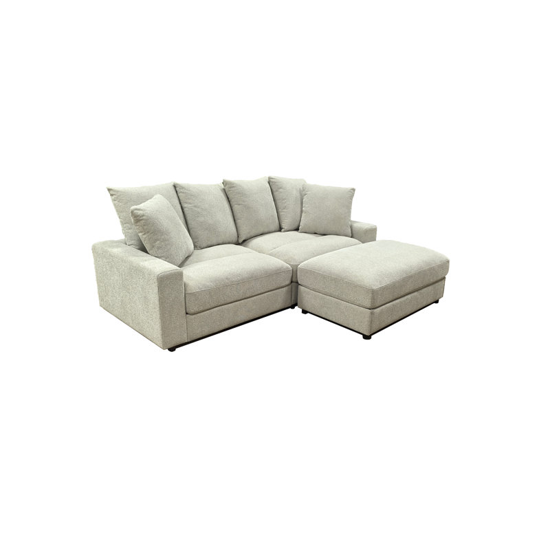 Canapé modulaire moderne en tissu à assise profonde avec repose-pieds réversible, Velours côtelé beige
