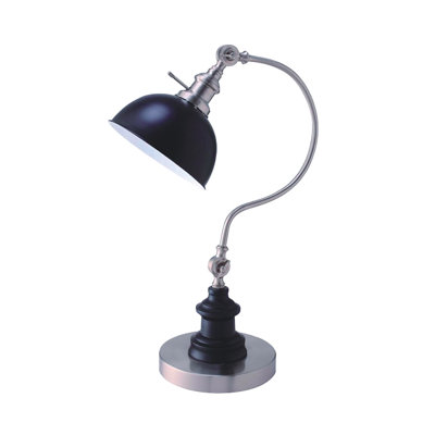 Lampe de table réglable de 22 po de hauteur avec cou incurvé - Lampe de bureau en nickel noir pour la lecture, le bureau et la chambre à coucher - Éclairage de travail moderne
