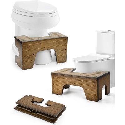 Foldable Toilet Stool, 2-Level Bamboo Squatting Stool