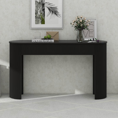Table d'entrée avec design cannelé, console moderne avec rangement, plateau ovale et 2 tiroirs