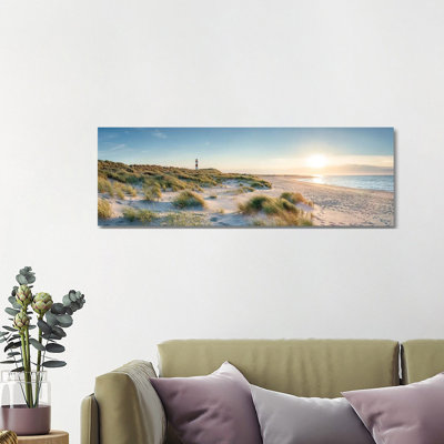 Sylt At Sunset With Lighthouse List Ost, Schleswig-Holstein, Germany by Jan Becke - Wrapped Canvas Panoramic Print