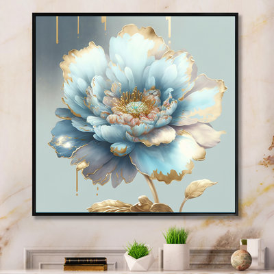 «Chic Blue Blooming Flower IV - Floral», reproduction sur toile encadrée