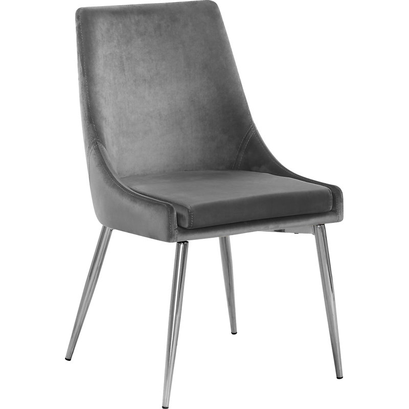 Karina Velvet Upholstered Dining Chair, Grey Velvet, Chrome