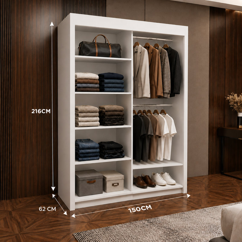 OSLO Sliding Door Wardrobe - Black - 150 CM, Grey, 150 CM
