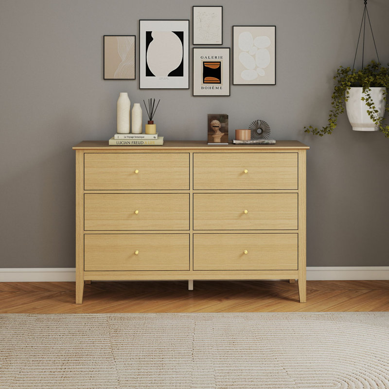 Henley 3 + 3 Chest of Drawers, Wide, Oak-Effect Finish, Metal Runners