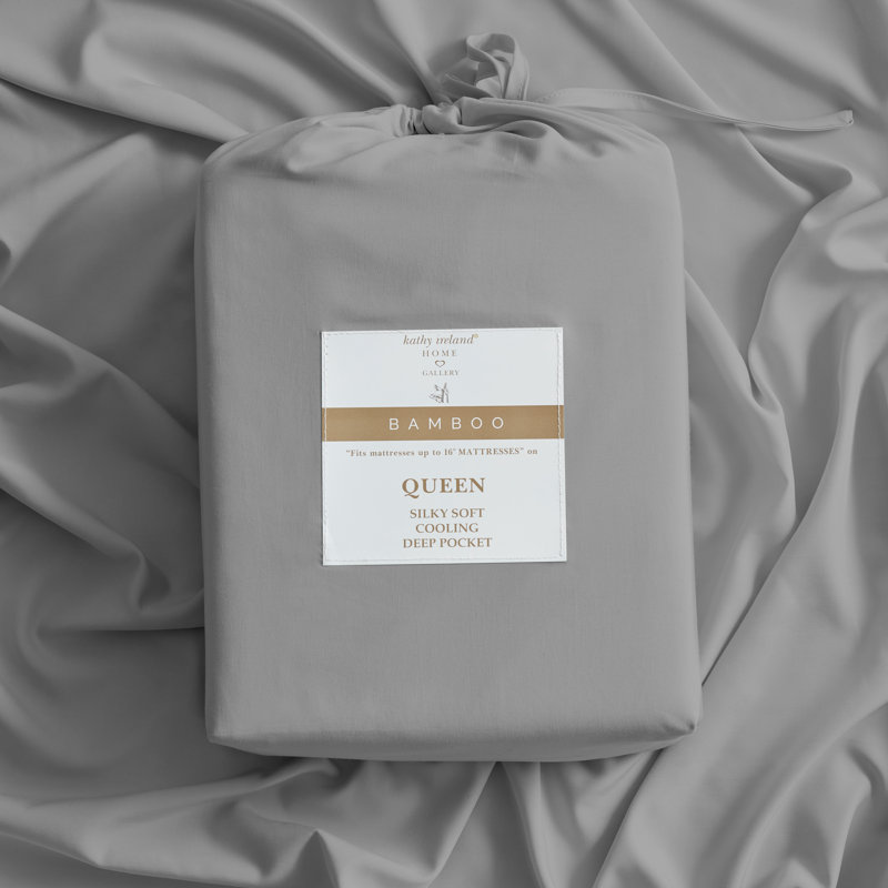 Kathy Ireland Bamboo Cooling 6 Piece Sheet Set with Deep Pockets, Queen sheet set with 6 additional pieces, Alloy