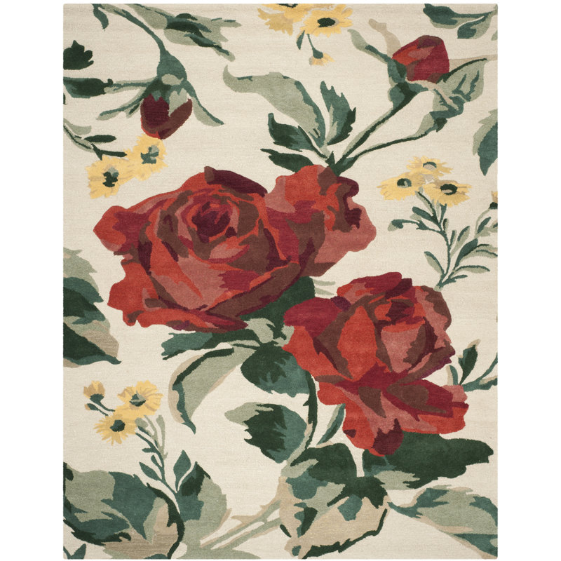 Rose Chintz Martha Stewart Hand Tufted Wool Floral Rug, Rectangle 8' x 10'