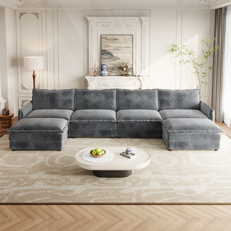 Ensemble de canapé en U surdimensionné à assise profonde, H 33 po x l 142 po x P 58 po, 6, Gris