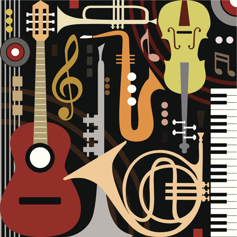 Abstract Musical Instruments by ElaKwasniewski - Wrapped Canvas Print, 122cm H x 122cm W