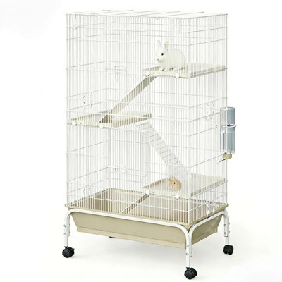 40 Inch Multi-Level 4-Tier Metal Small Animal Cage Mobile Indoor Enclosure with Wheels Deep Bottom Tray Water Bottle and Food Bowl Ideal House for Rabbits Ferrets & Rodents