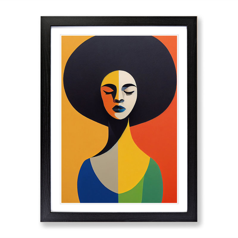 CAN-V0523-2932X Woman With Afro Abstract Vol.2 1 Piece Wrapped Canvas Wall Art, 34cm H x 25cm W x 2cm D, Black