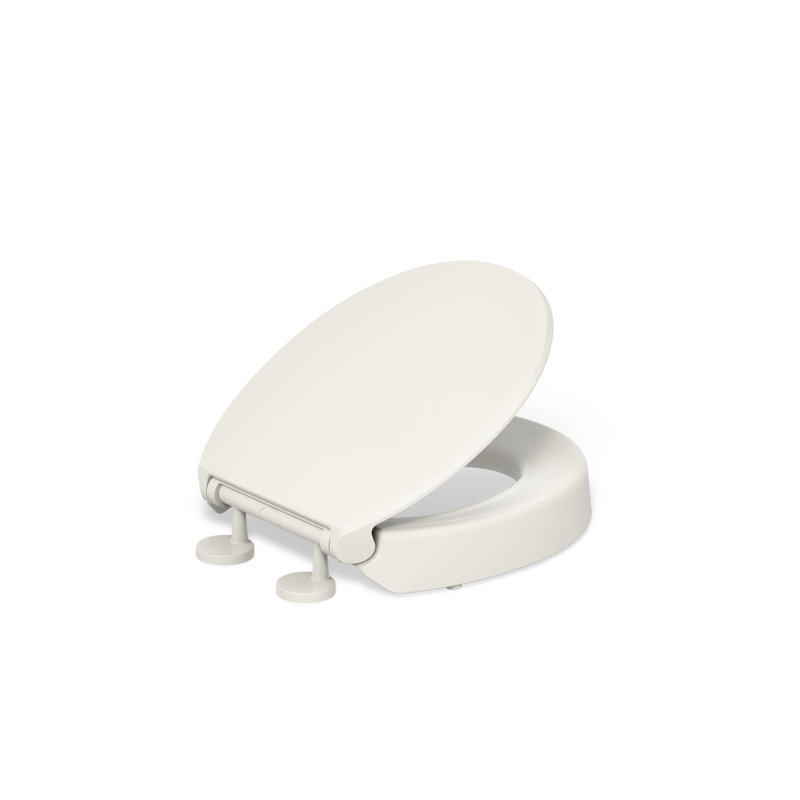 Hyten Elevated Toilet Seat with Quiet-Close Lid and Seat and Grip-Tight Bumpers, Cream, Elongated