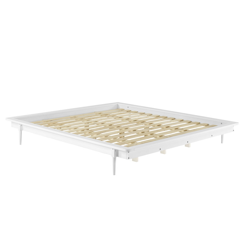 Lit plateforme très grand en bois massif Henline, Blanc
