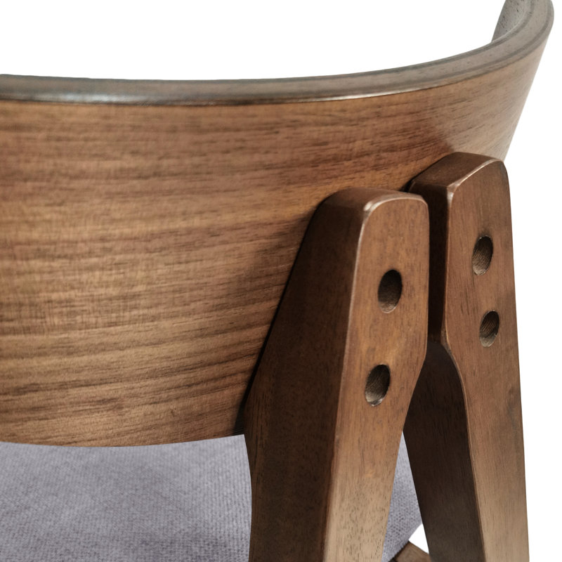 2 tabourets de comptoir Mid-Century 2 - gris foncé rembourrés et 2 pieds en bois d'hévéa