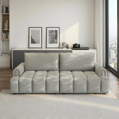 90.2" Comfy 4-Seater Modern Teddy Fabric Couch With Seats Storage, King Size 3-In-1 Convertible Sleeper Sofa Bed, Light Grey