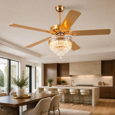 52"/62" Inch Modern Luxury Crystal Ceiling Fan With Lights And Remote, Dc Motor Reversible Ceiling Fan