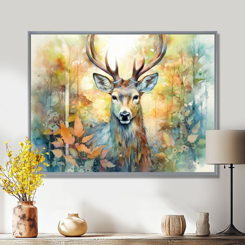 Deer Wonderers I - art mural cerf, H 34 po x l 44 po x P 1,5 po, Encadrement argenté