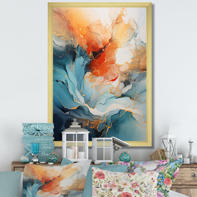 Teal Orange Bold Abstract Flow Collage II - Dams, impressions encadrées