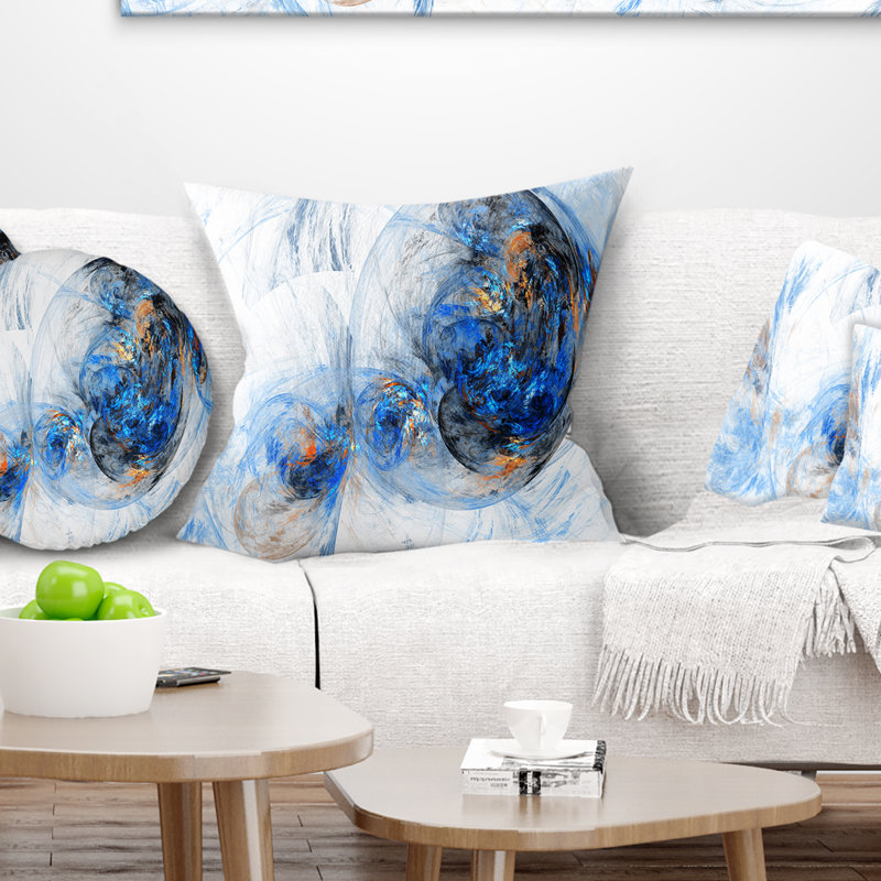 Coussin décoratif abstrait, motif de fumée brune - brun fumé coloré, 18 po x 18 po, Coussin décoratif, Bleu / blanc