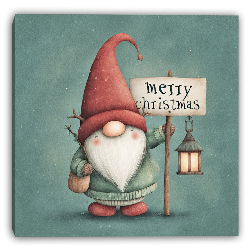 «Lantern Gnome Greeting», art mural sur toile, H 30 po x l 30 po