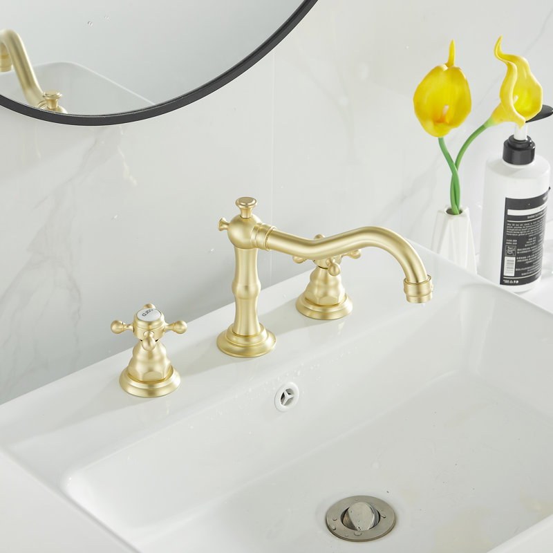 TC-16389-BG Widespread Bathroom Sink Faucet With Drain Assemly, Antique Brass