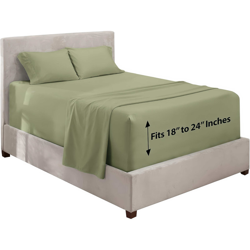 Ensemble de draps en micro-fibre, Drap-housse pour lit simple TG, Vert sauge Nouveau